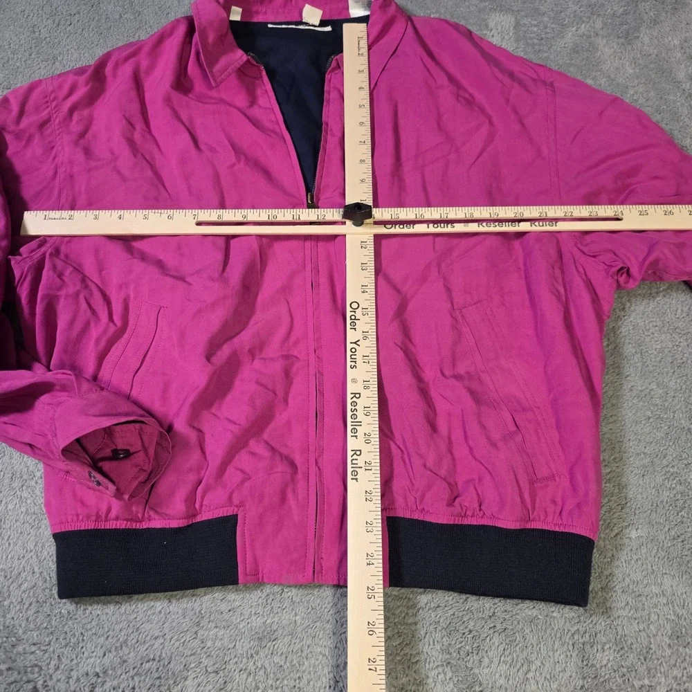 Claiborne‎ Mens Large Bomber Jacket Magenta Pink Rayon Full Zip Vintage 846420 A